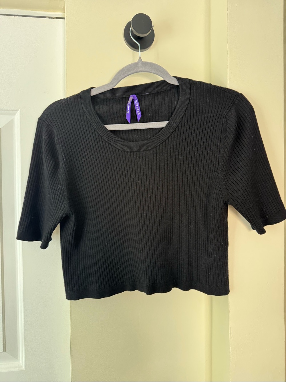 Seraphine Black Ribbed Short Sleeve Crop Top